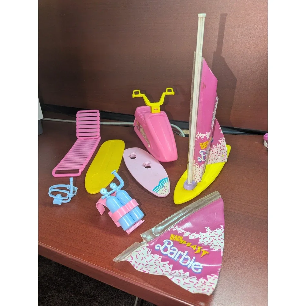 Vintage 1988 Beach Blast Barbie Accessory Lot Jet Ski Windsurfer Scuba Gear